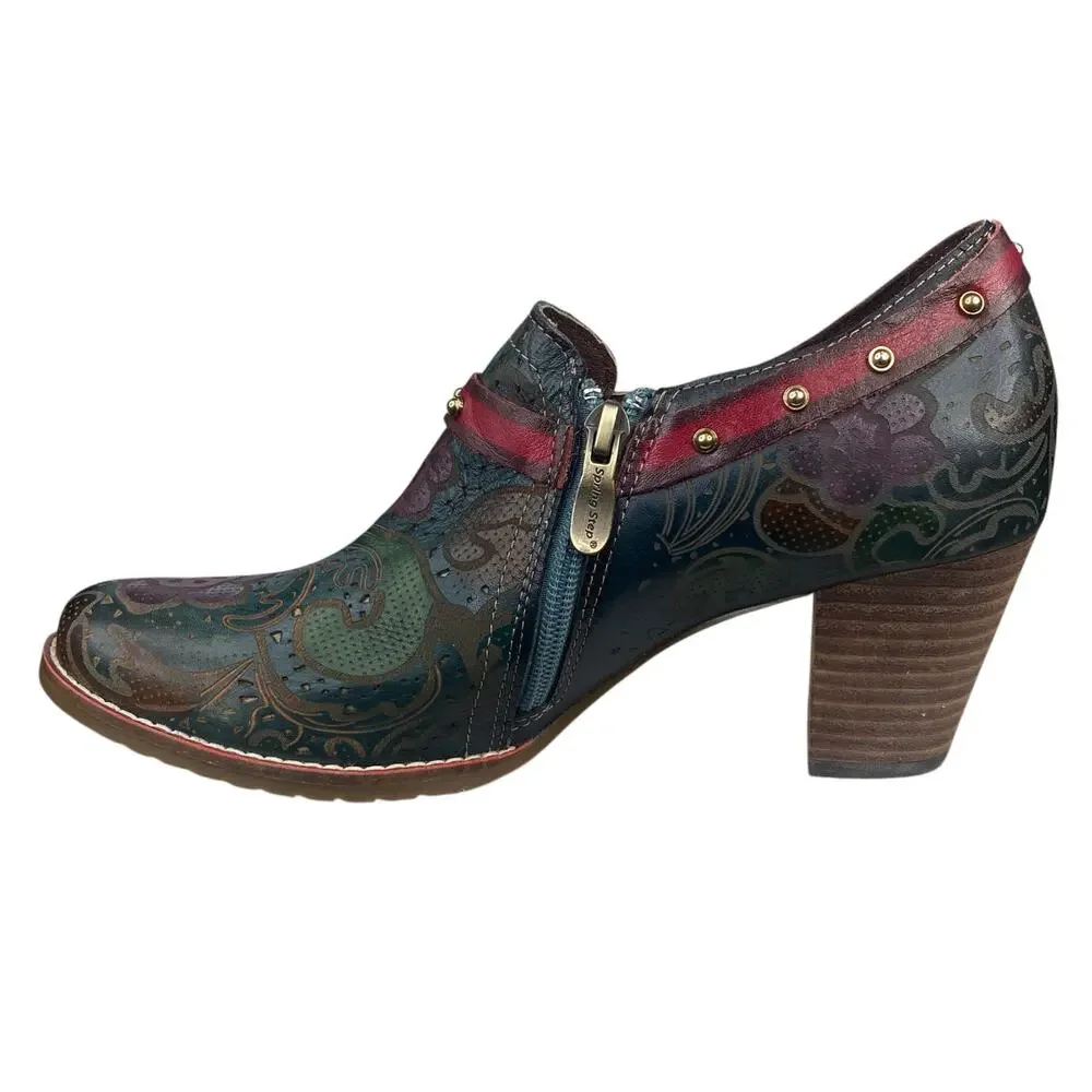 L’artiste By Spring Step Women’s Firaplay Green Floral Ankle Boot Size 40 US 9
